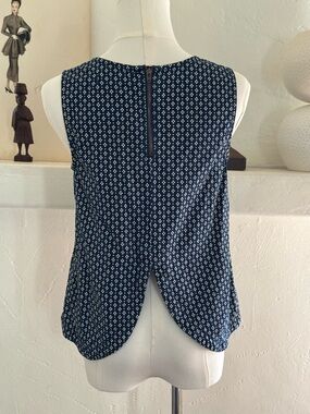 Madewell Navy Ivory Print Sleeveless Tank Tulip Back Split Neck Top S